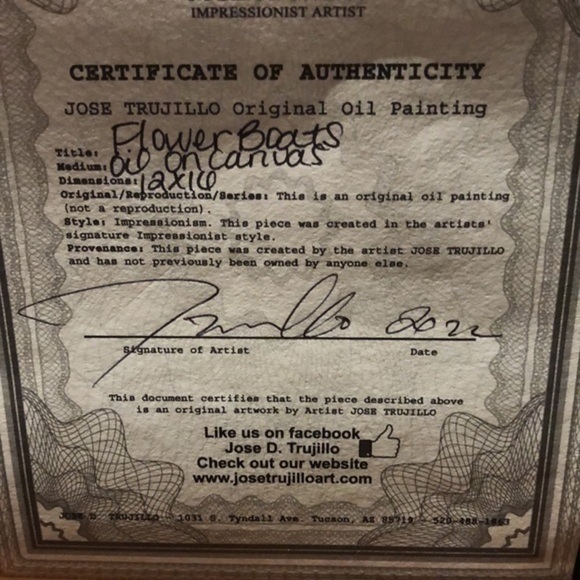 Jose Trujillo Flower Boats Original Oil Painting 12x16 NEW with certificate - Picture 12 of 12